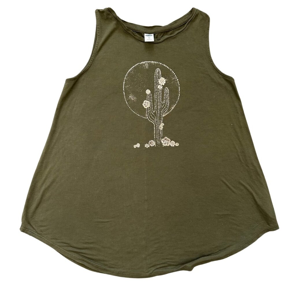 Old Navy green tank with gold cactus design XS